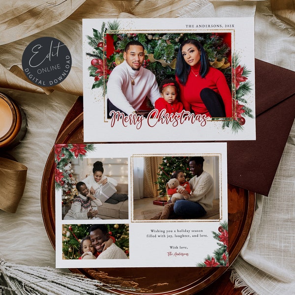 Printable Christmas Cards with Photo, Christmas Card Digital Download, Instant Download Christmas Card Template, Corjl #CC74