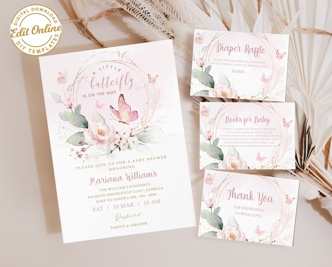 A Little Butterfly Baby Shower Invitation Template, Printable Baby ...