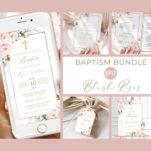 Pink Baptism Bundle, Christening Bundle, Dusty Pink Floral Christening, Editable Bundle, Girl Boho Baptism, Pink Baptism Decor, #BP12