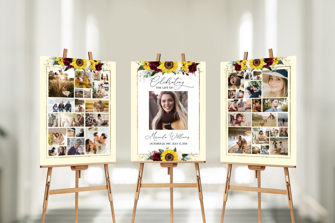 SET Funeral Sign Collage Templates, Yellow Sunflower Funeral Photo ...