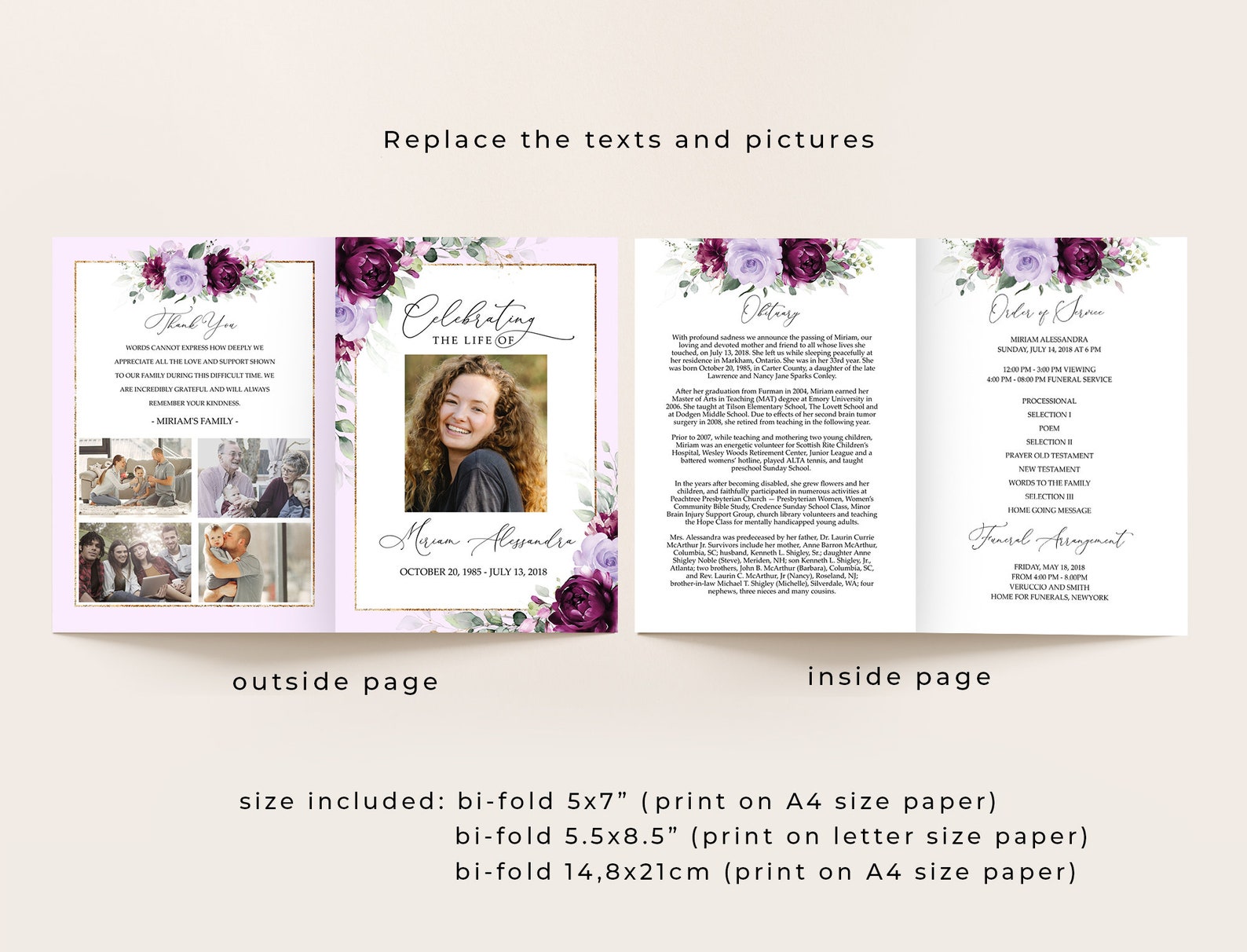 Purple Funeral Program Template Celebrating the Life of - Etsy