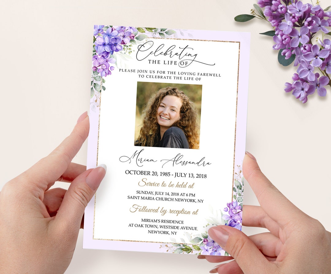 Funeral Invitation, Purple Rose Flower, Funeral Announcement