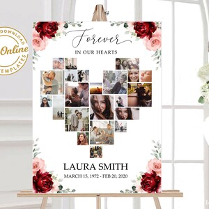 Heart Photo Collage Funeral Sign Template Memorial Service Sign Funeral ...