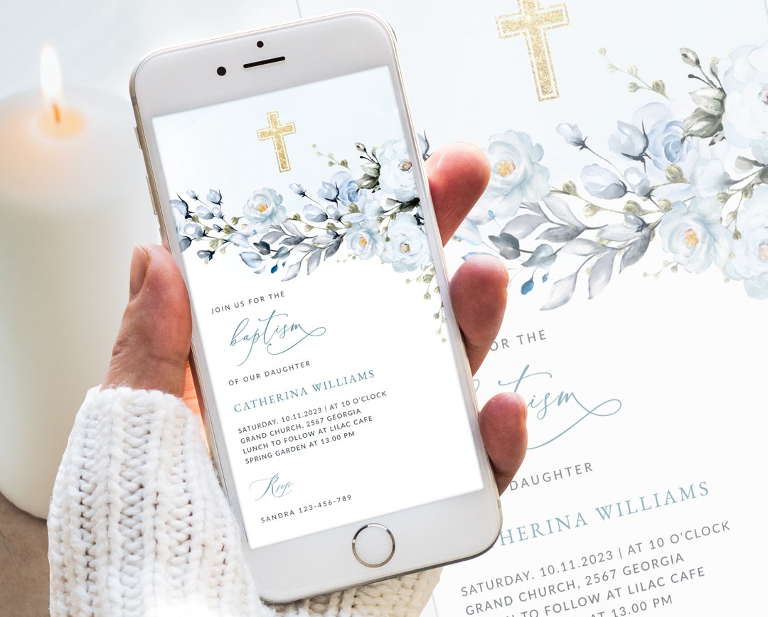 Electronic Baptism Invitation Template Evite Blue Rose, Blue Rose