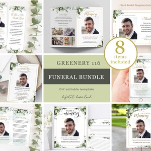 Leaves Greenery For Men Funeral Bundle Template Botanical Celebration of Life Bundle Man Printable In Loving Memory Package Suite #F116