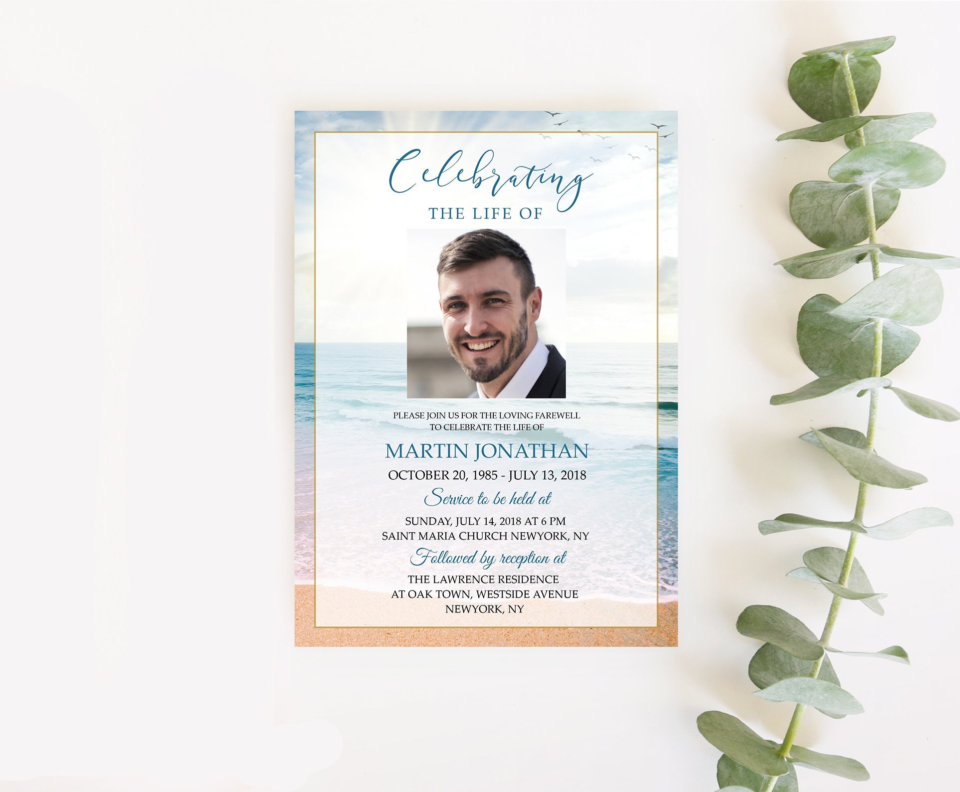 F125 Funeral Invitation Beach Blue Sky Funeral Announcement - Etsy