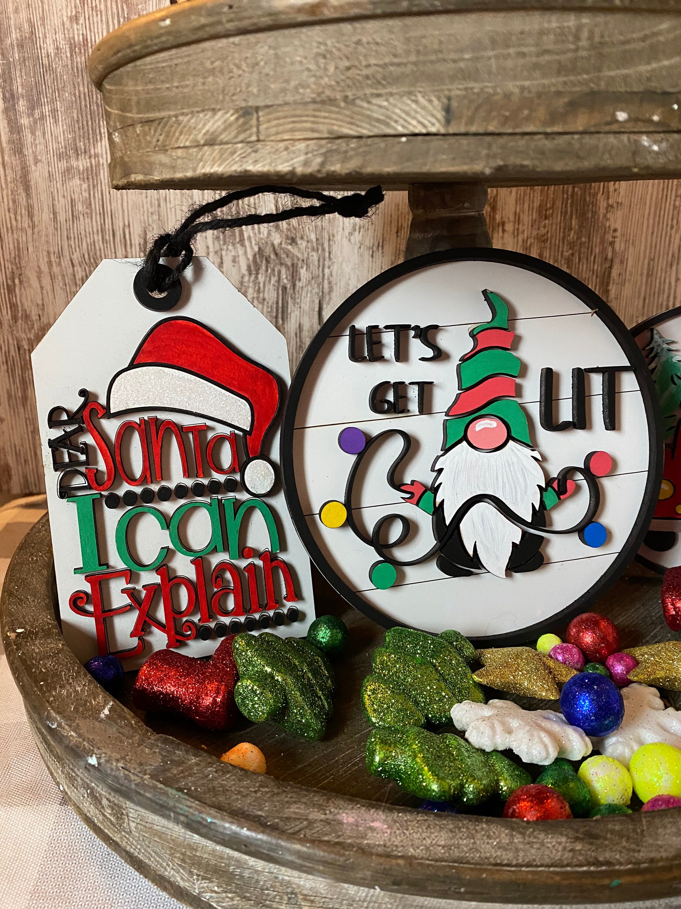 Christmas Gnome Tiered Trays Decor Etsy