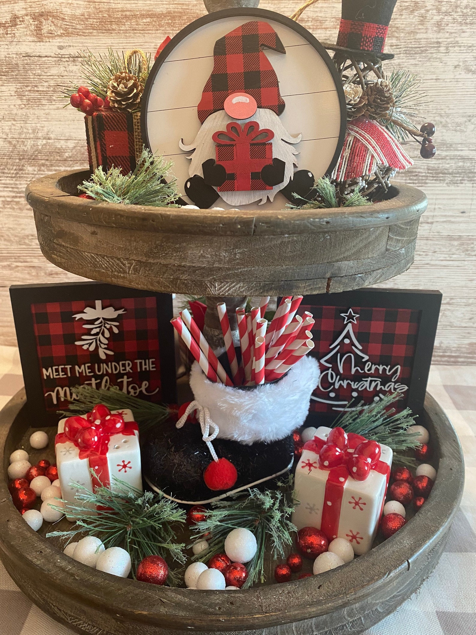 Farmhouse Christmas Tiered Tray Decor red Buffalo Check - Etsy