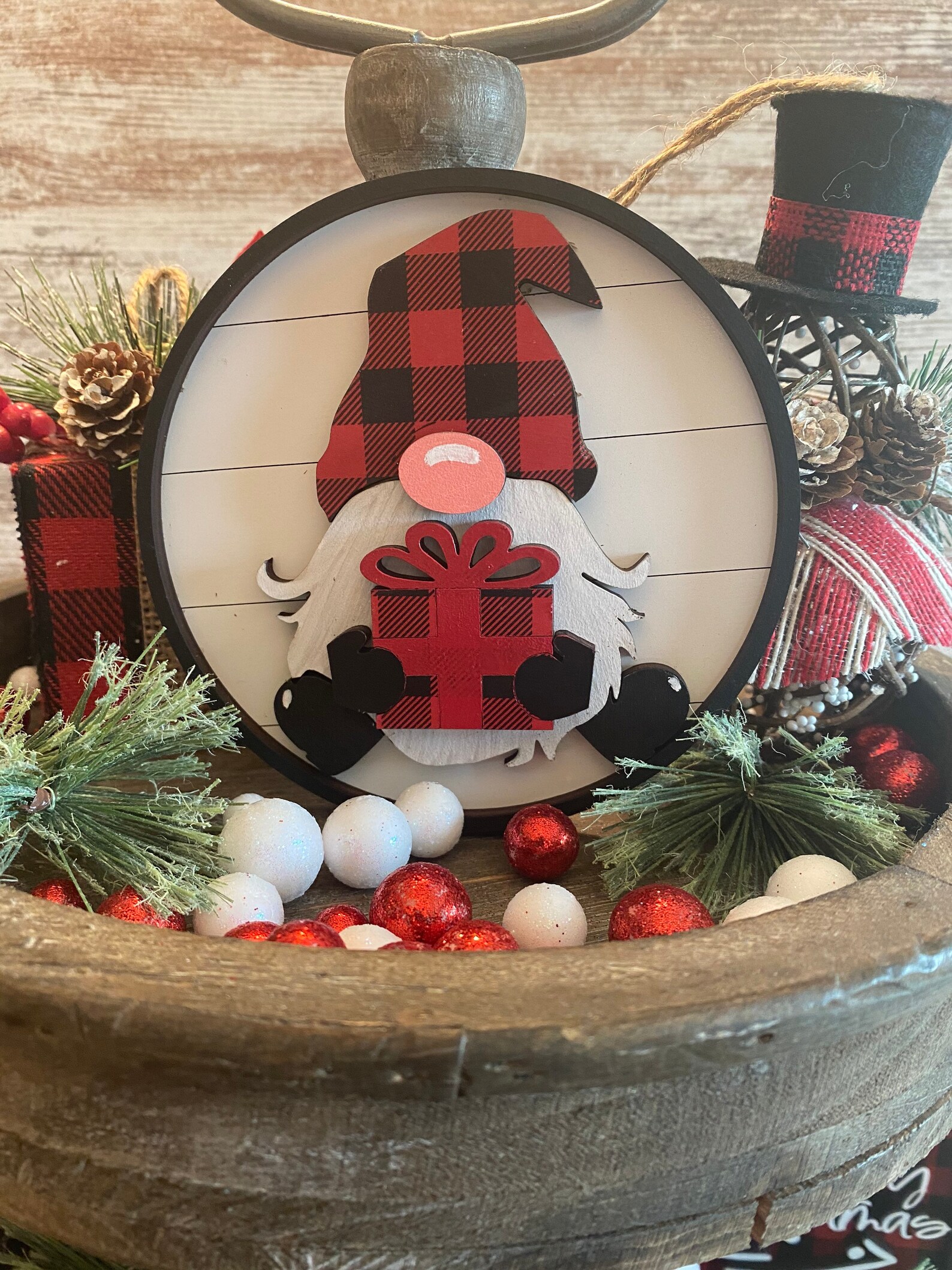 Farmhouse Christmas Tiered Tray Decor red Buffalo Check Etsy