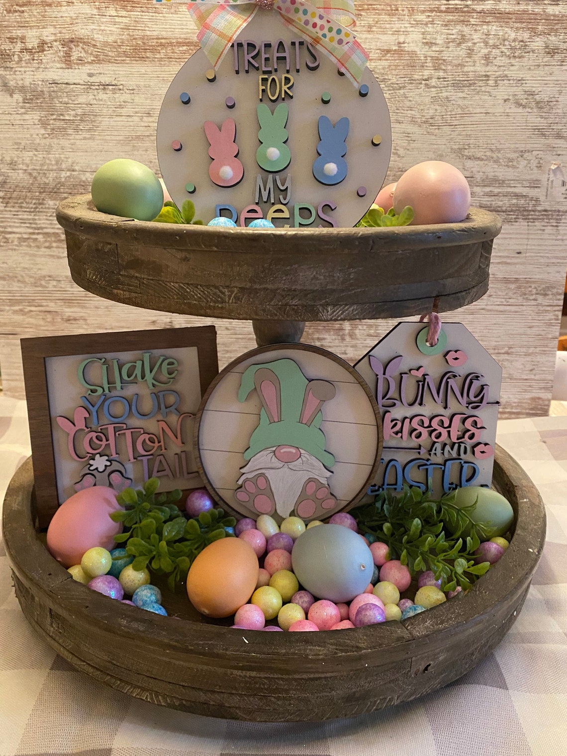 Easter gnome tiered tray decor Etsy