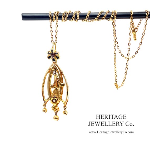 Antique Gold, Enamel, Pearl & Garnet Pendant (9ct)