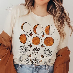 Vintage Cottagecore TShirt, Botanical Butterfly Shirt, Moon phases T-Shirt, Celestial Spring Tee, Sun and Moon T Shirt Mystical Floral Shirt