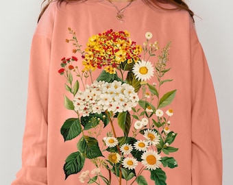 Daisies Vintage Pressed Flowers Sweatshirt Hydrangeas Comfort Colors Boho Cottagecore Crewneck Garden Floral Pullover Wildflowers Sweater