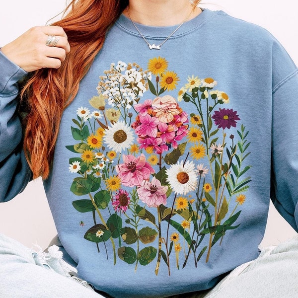 Pressed Flowers Sweatshirt: Comfort Colors Cottagecore Botanical Crewneck