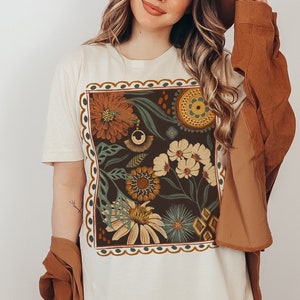 Boho Floral Cottagecore Shirt, Fall Flowers Nature Tshirt, Wildflower Garden T-Shirt, Gift for Flower Lover, Hippie Botanical Fall Clothing