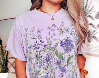 Vintage gepresste Blumen Comfort Colors® Shirt, Lavendel gepresste Blumen, Cottagecore Floral Tshirt Botanisch Fairycore Pastell Tshirt Blumen