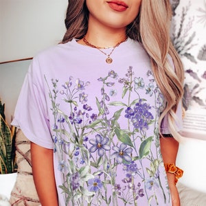 Vintage Pressed Flowers Comfort Colors® Shirt, Lavender Pressed Flowers, Cottagecore Floral Tshirt Botanical Fairycore Pastel Tshirt Flowers