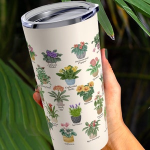 Flowering Houseplants Tumbler, Boho Cottagecore Tumbler, Vintage Floral Tumbler, Wildflower Coffee Mug, Garden Flower Lover 20oz Travel Cup