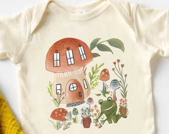 Frog Mushroom Fungi Baby Bodysuit, Magical Mystical Baby Bodysuit, Mushroom Baby Bodysuit, Cottagecore Baby Clothes Frog Bodysuit Fairy Fae
