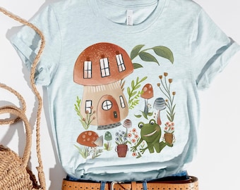 Cottagecore Frog Shirt Mushroom T-Shirt Aesthetic Tshirt Boho Cottage Core Tee Shirt Goblincore Clothing Forestcore Shirt Gift for Gardener