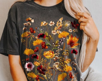 Cottagecore Wildflower T-Shirt: Autumn Pressed Flowers, Comfort Colors Cotton