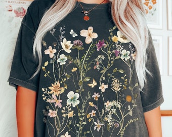 Pressed Flowers Comfort Colors Tshirt, Boho Wildflowers Cottagecore ...