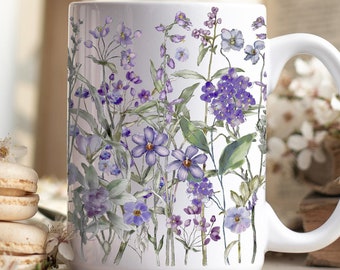Mok geperste lavendelbloemen: Boho Cottagecore Floral Tea Cup