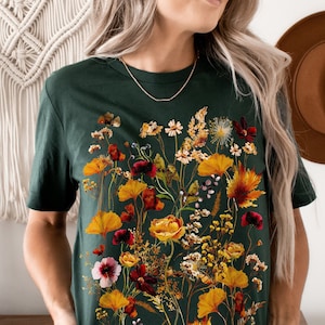 Pressed Flowers Tshirt, Boho Wildflowers Cottagecore Shirt, Oversized Vintage Botanical Tee, Pastel Floral Nature Shirt, Garden Lover Shirt