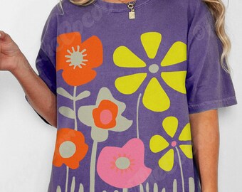 Retro Floral Shirt, Vintage Flower Tee, 70s Floral Top, Comfort Colors Tee, Cotton Graphic Shirt, Summer Aesthetic Top, Vacation Outfit