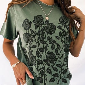 Vintage Linocut Roses Shirt Comfort Colors Block Print Floral Tshirt Flower Garden Woodcut Stamp Tee Cottagecore Boho Botanical Shirt Cotton