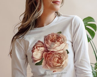 Peony Long Sleeve T-Shirt: Vintage Floral Botanical Tee