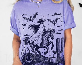 Retro Linocut Halloween Shirt, Spooky Season Tee, Comfort Colors Vintage Halloween Party Tshirt                          Halloween Ghost Tee