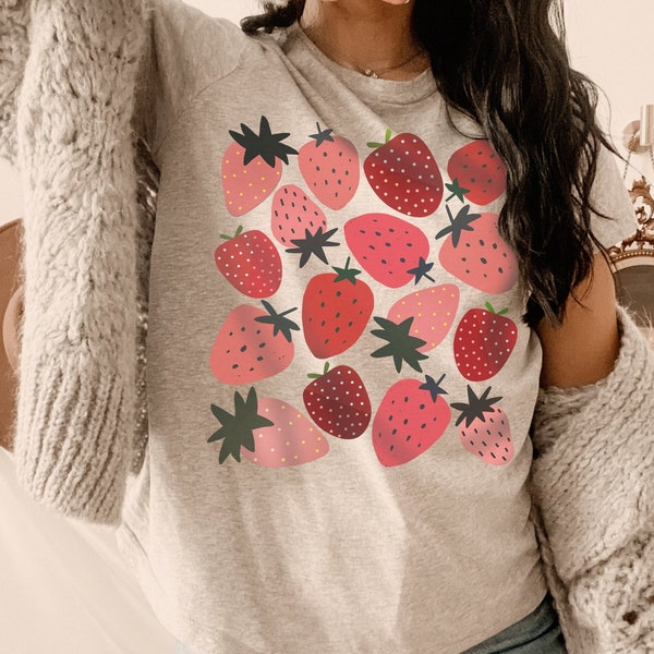 Strawberry Shirt Strawberry Clothes Strawberry Top Garden Shirt Aesthetic Clothing Cottage core Clothes Botanical Shirt Strawberry Print
