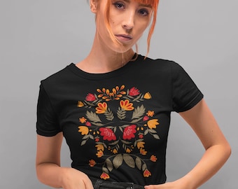 Scandinavian Shirt Folk Art T-Shirt Botanical Shirt Hygge TShirt Aesthetic Clothes Scandinavian Shirt Tee For Women Vintage Flower Shirt