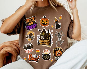 Retro Halloween Shirt, Comfort Colors® Vintage Halloween Party Tshirt, Haunted House Spooky Season Tee, Black Cat Shirt, Bat Skeleton Tshirt