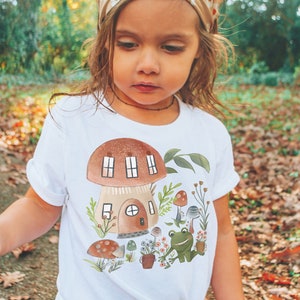 Frog Fungi Mushroom Mystical Kids Shirt, Cottagecore Girls Tee, Kids Mushroom Shirt, Mommy and Me Cottage Core Frog Shirt Set, Girls Vintage