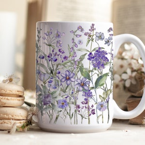 Pressed Flowers Mug, Boho Wildflowers Cottagecore Coffee Mug, Vintage Botanical Tea Cup, Pastel Floral Nature Mug, Flower Garden Lover Gift