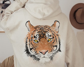 Tiger Hoodie Sweatshirt Aesthetic Clothes Alt Clothing Chinese Tiger Sweatshirt Retro 80's Grunge Tiger Shirt Trendy Clothes Oversized Indie