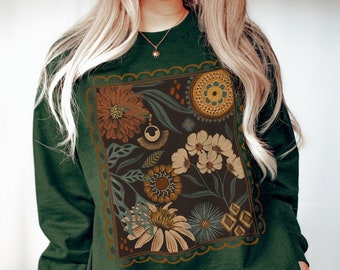 Boho Floral Sweatshirt: Cottagecore Fall Flowers, Vintage Style