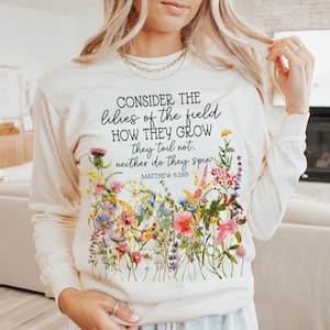 Long Sleeve Christian Shirts 100% Cotton Comfort Colors Christian TShirt KJV Bible Verse Christian T Shirts Church Tee Faith Based Tee Shirt