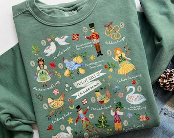 12 Days of Christmas Sweatshirt, Comfort Colors Crewneck, Christmas Carol Party Tee, Retro Holiday Shirt, Cottagecore Christmas Sweater Gift