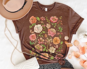 Blumen Cottagecore Shirt, übergroßes Vintage botanisches TShirt, Honigbiene Wildblumen T-Shirt, Gartenliebhaber Geschenk, Boho Pastell Blumen T-Shirt