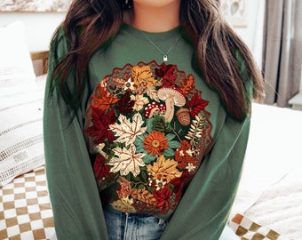 Pressed Flowers Long Sleeve Shirt Comfort Colors Tshirt Wildflowers Cottagecore Botanical Tee Autumn Floral Thanksgiving Tshirt Nature Lover