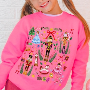 Sudadera infantil Cascanueces, Sudadera de ballet Cascanueces para niñas, Camiseta navideña juvenil, Suéter navideño infantil, Sudaderas navideñas familiares