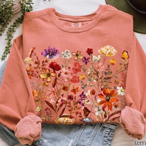 Vintage Flowers Print Casual Cotton Sweatshirt