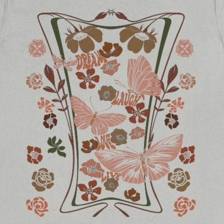 Butterfly Art Nouveau T-shirt: Retro 70s Boho Floral Tee - Etsy