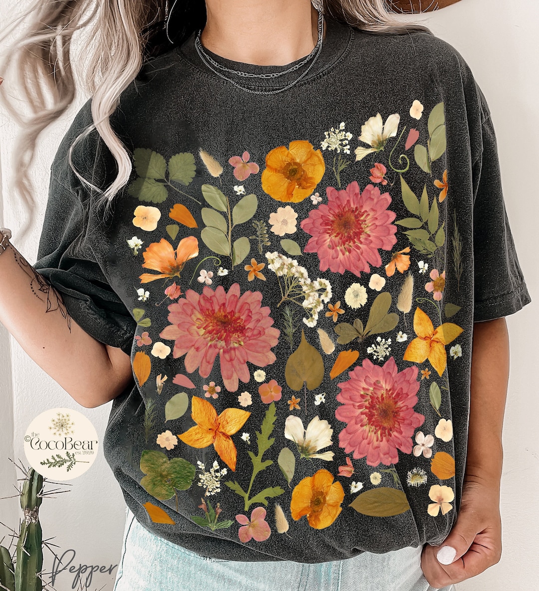 THE MUSEUM VISITOR★FLOWER VELVET PRINTED T-SHIRTS FLOWER VELVET PRINTED T-SHIRTS (WHITE) : THE MUSEUM VISITOR