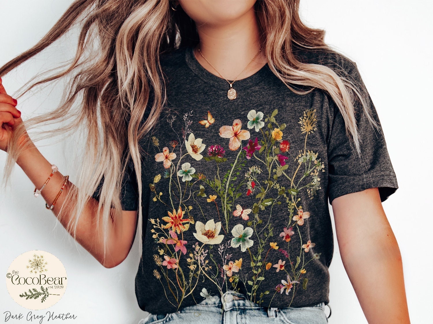 Pressed Flowers Tshirt, Boho Wildflowers Cottagecore Shirt