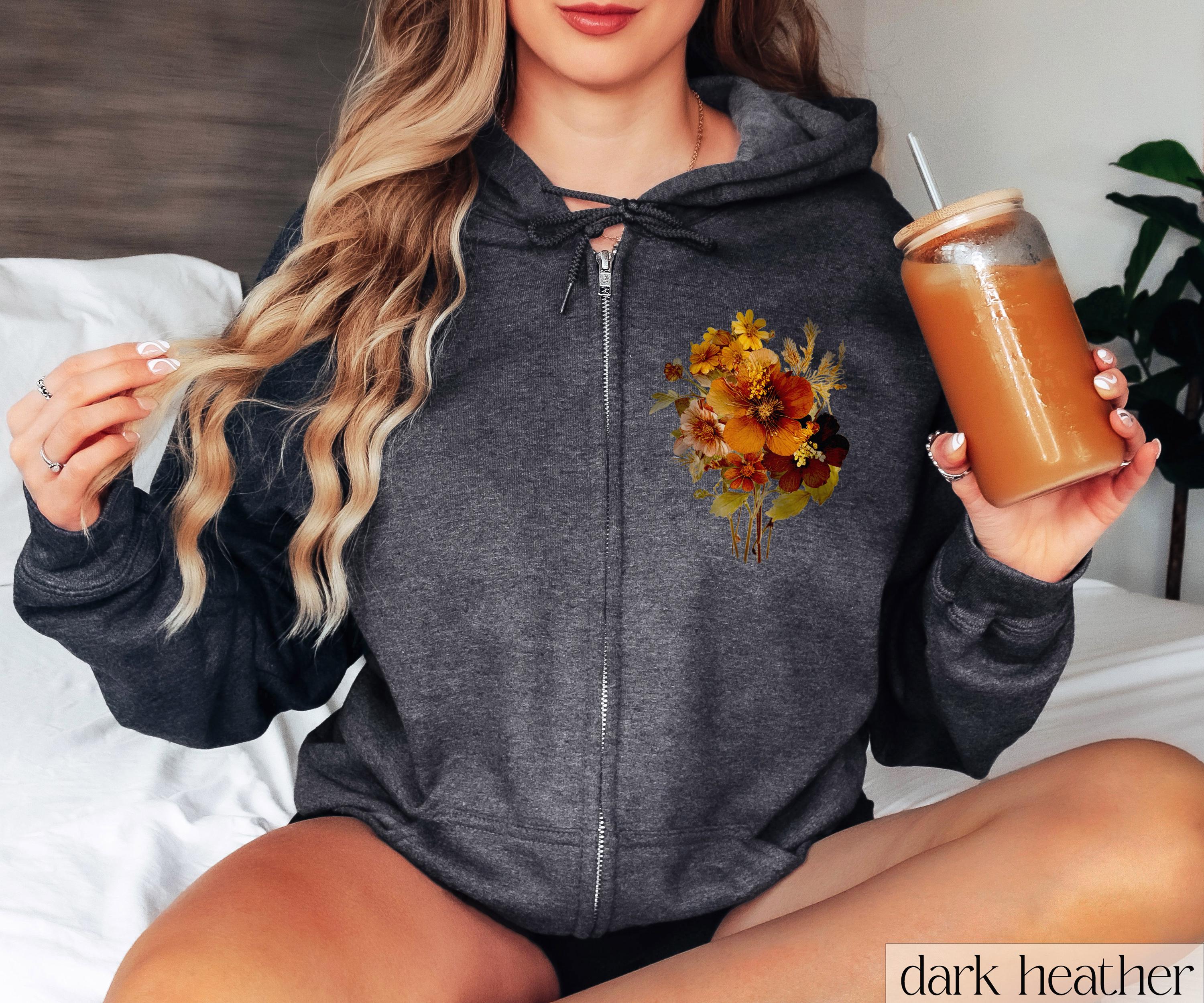 Pressed Flowers Zip Hoodie Full Zip Cottagecore Autumn