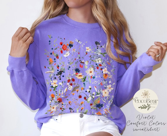 Vintage Pressed Flowers Sweatshirt Comfort Colors Boho